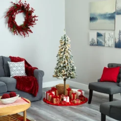 5’ Flocked Alpine Artificial Christmas Tree 13 5’ Flocked Alpine Artificial Christmas Tree -Cheap Artificial Trees Store artificial 5 flocked alpine christmas artificial tree with 150 lights and 405 bendable branches nearly natural 513859