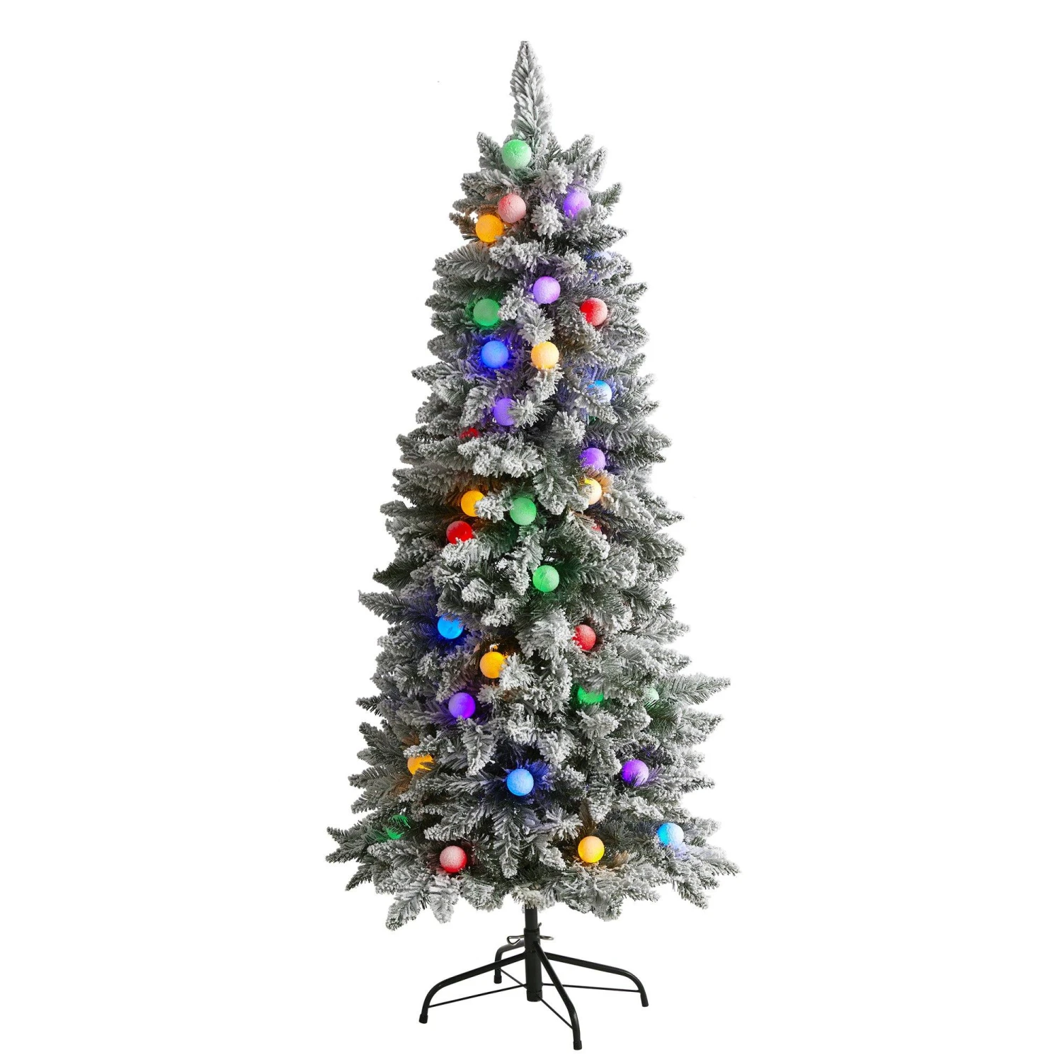 5' Flocked British Columbia Mountain Fir Artificial Christmas Tree With 50 Multi Color Globe Bulbs And 379 Bendable Branches 1 5' Flocked British Columbia Mountain Fir Artificial Christmas Tree With 50 Multi Color Globe Bulbs And 379 Bendable Branches