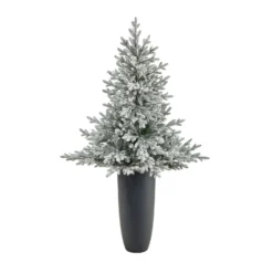 5’ Flocked Fraser Fir Artificial Christmas Tree With 300 Warm White Lights And 967 Bendable Branches In Gray Planter -Cheap Artificial Trees Store artificial 5 flocked fraser fir artificial christmas tree with 300 warm white lights and 967 bendable branches in gray planter nearly natural 494629