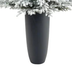 5’ Flocked Fraser Fir Artificial Christmas Tree With 300 Warm White Lights And 967 Bendable Branches In Gray Planter -Cheap Artificial Trees Store artificial 5 flocked fraser fir artificial christmas tree with 300 warm white lights and 967 bendable branches in gray planter nearly natural 842983