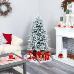 5’ Flocked Livingston Fir Artificial Christmas Tree With Pine Cones And 200 Clear Warm LED Lights -Cheap Artificial Trees Store artificial 5 flocked livingston fir artificial christmas tree with pine cones and 200 clear warm led lights nearly natural 968899