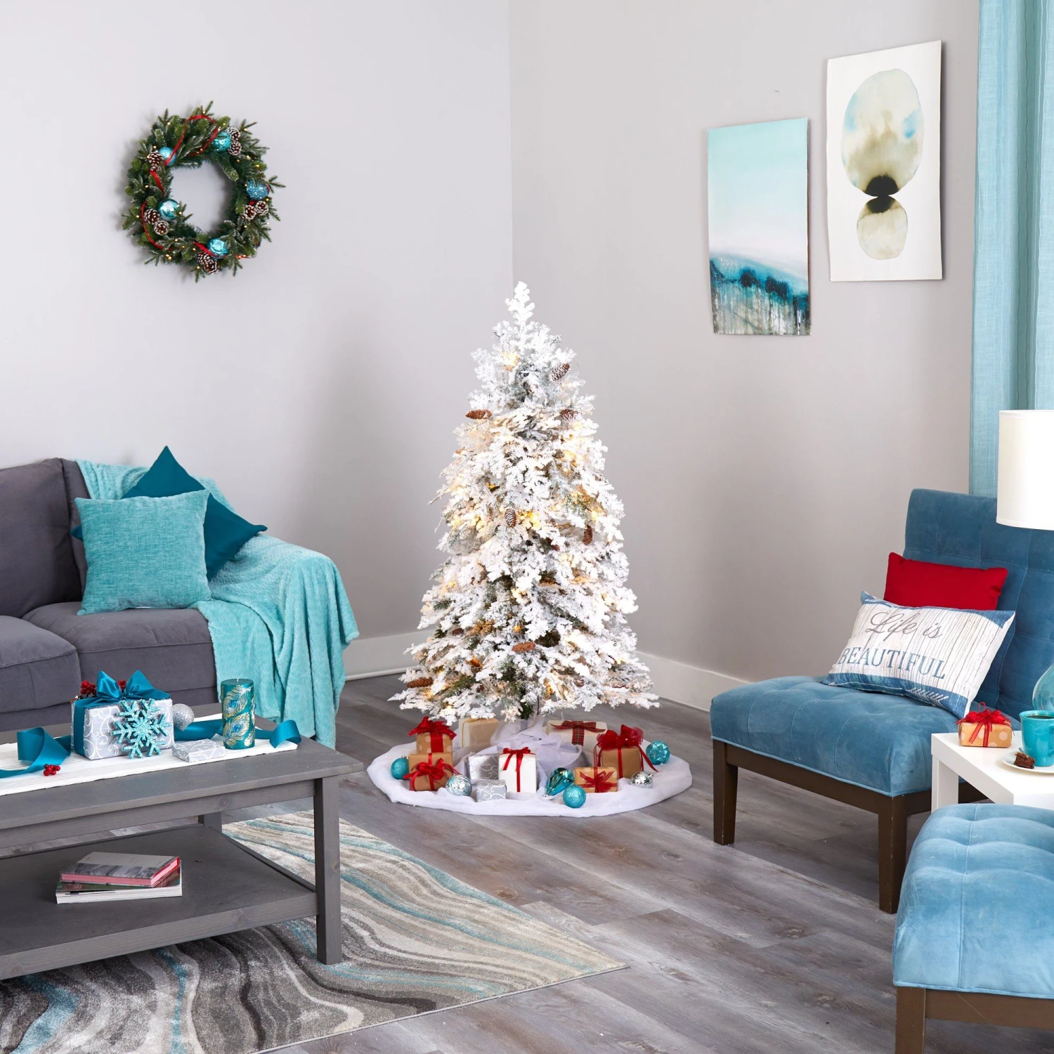 5' Flocked Montana Down Swept Spruce Artificial Christmas Tree With 100 Clear LED Lights 6 5' Flocked Montana Down Swept Spruce Artificial Christmas Tree With 100 Clear LED Lights - Image 6