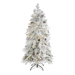 5' Flocked Montana Down Swept Spruce Artificial Christmas Tree With 100 Clear LED Lights