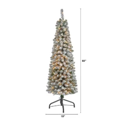 5’ Flocked Pencil Artificial Christmas Tree With 200 Clear Lights And 318 Bendable Branches -Cheap Artificial Trees Store artificial 5 flocked pencil artificial christmas tree with 200 clear lights and 318 bendable branches nearly natural 379832