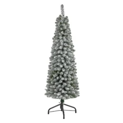 5’ Flocked Pencil Artificial Christmas Tree With 318 Bendable Branches