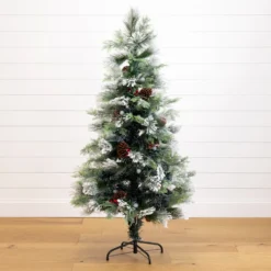 5' Flocked Pre-Lit Fiber Optic Artificial Pinecone & Berries Christmas Tree With 48 White LED Lights 13 5' Flocked Pre-Lit Fiber Optic Artificial Pinecone & Berries Christmas Tree With 48 White LED Lights -Cheap Artificial Trees Store artificial 5 flocked pre lit fiber optic artificial pinecone berries christmas tree with 48 white led lights nearly natural 452560