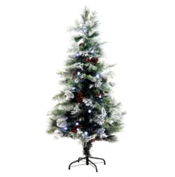 5' Flocked Pre-Lit Fiber Optic Artificial Pinecone & Berries Christmas Tree With 48 White LED Lights