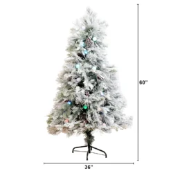 5' Flocked Pre-Lit Fiber Optic Artificial Pinecone Christmas Tree With 50 Colorful LED Lights -Cheap Artificial Trees Store artificial 5 flocked pre lit fiber optic artificial pinecone christmas tree with 50 colorful led lights nearly natural 207723