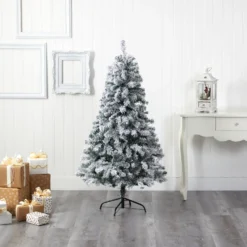 5' Flocked Rock Springs Spruce Artificial Christmas Tree -Cheap Artificial Trees Store artificial 5 flocked rock springs spruce artificial christmas tree nearly natural 541489