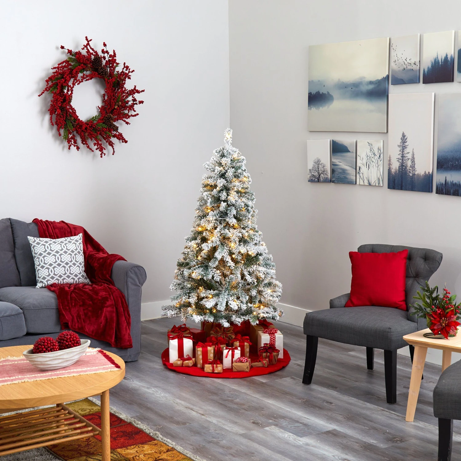 5' Flocked Rock Springs Spruce Artificial Christmas Tree With 150 Clear LED Lights 5 5' Flocked Rock Springs Spruce Artificial Christmas Tree With 150 Clear LED Lights - Image 5