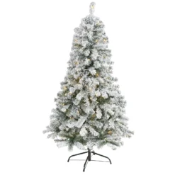 5' Flocked Rock Springs Spruce Artificial Christmas Tree With 150 Clear LED Lights