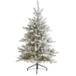 5’ Flocked West Virginia Spruce Artificial Christmas Tree With 200 Clear Lights And 604 Bendable Branches