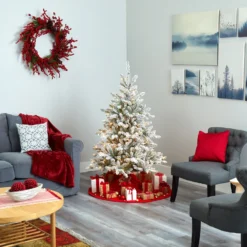 5’ Flocked West Virginia Spruce Artificial Christmas Tree With 200 Clear Lights And 604 Bendable Branches -Cheap Artificial Trees Store artificial 5 flocked west virginia spruce artificial christmas tree with 200 clear lights and 604 bendable branches nearly natural 972453