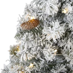 5' Flocked White River Mountain Pine Artificial Christmas Tree With Pinecones And 150 Clear LED Lights -Cheap Artificial Trees Store artificial 5 flocked white river mountain pine artificial christmas tree with pinecones and 150 clear led ligh nearly natural 491260