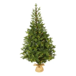 5’ Fraser Fir “Natural Look” Artificial Christmas Tree With 190 Clear LED Lights, A Burlap Base And 1217 Bendable Branches