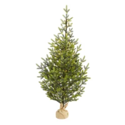 5’ Fraser Fir “Natural Look” Artificial Christmas Tree With 200 Clear LED Lights, A Burlap Base And 853 Bendable Branches