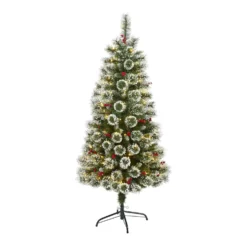 5β Frosted Swiss Pine Artificial Christmas Tree With 200 Clear LED Lights And Berries
