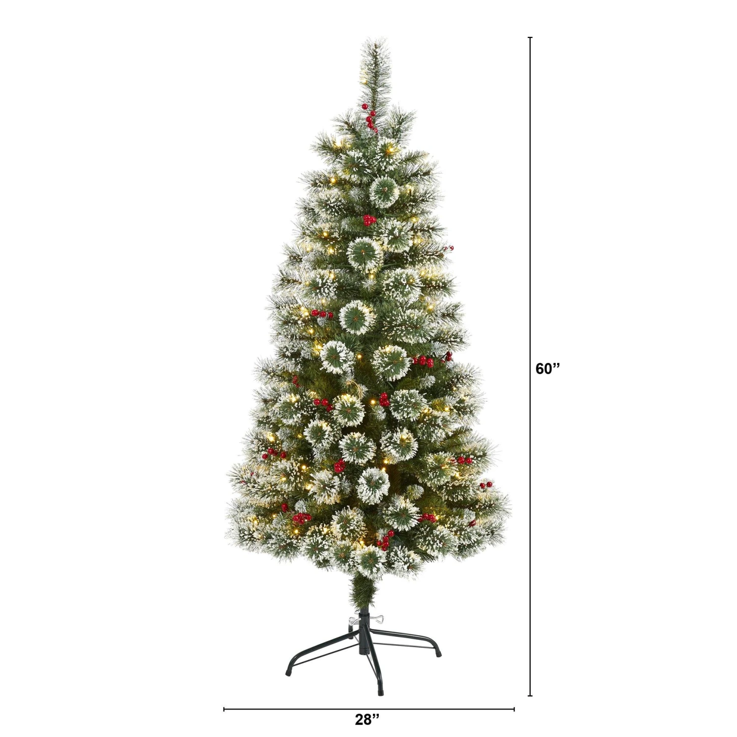 5’ Frosted Swiss Pine Artificial Christmas Tree With 200 Clear LED Lights And Berries 2 5’ Frosted Swiss Pine Artificial Christmas Tree With 200 Clear LED Lights And Berries - Image 2