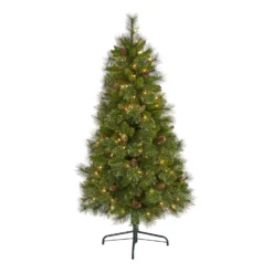 5β Golden Tip Washington Pine Artificial Christmas Tree With 150 Clear Lights, Pine Cones And 432 Bendable Branches
