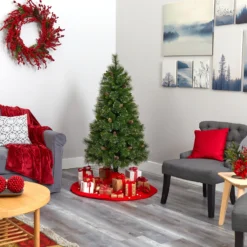 5’ Golden Tip Washington Pine Artificial Christmas Tree With 150 Clear Lights, Pine Cones And 432 Bendable Branches -Cheap Artificial Trees Store artificial 5 golden tip washington pine artificial christmas tree with 150 clear lights pine cones and 432 bendable branches nearly natural 891651