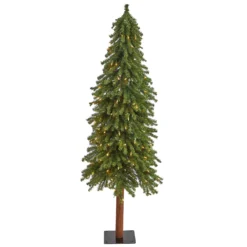 5’ Grand Alpine Artificial Christmas Tree With 200 Clear Lights And 469 Branches On Natural Trunk