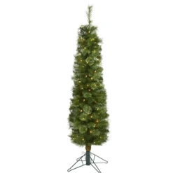 5' Green Pencil Artificial Christmas Tree With 100 Clear (Multifunction) LED Lights And 198 Bendable Branches