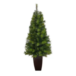 5’ Green Valley Pine Artificial Christmas Tree With 100 Warm White LED Lights And 201 Bendable Branches In Bronze Metal Planter -Cheap Artificial Trees Store artificial 5 green valley pine artificial christmas tree with 100 warm white led lights and 201 bendable branches in bronze metal planter nearly natural 604957