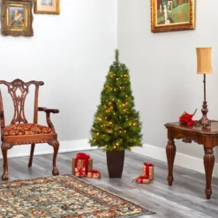 5’ Green Valley Pine Artificial Christmas Tree With 100 Warm White LED Lights And 201 Bendable Branches In Bronze Metal Planter -Cheap Artificial Trees Store artificial 5 green valley pine artificial christmas tree with 100 warm white led lights and 201 bendable branches in bronze metal planter nearly natural 812421