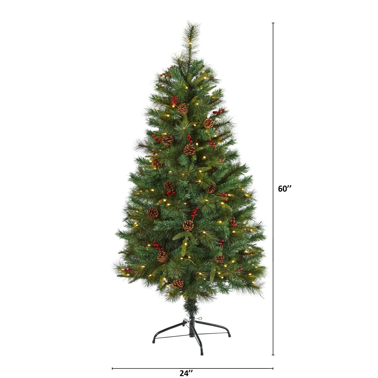 5’ Mixed Pine Artificial Christmas Tree With 150 Clear LED Lights, Pine Cones And Berries 2 5’ Mixed Pine Artificial Christmas Tree With 150 Clear LED Lights, Pine Cones And Berries - Image 2