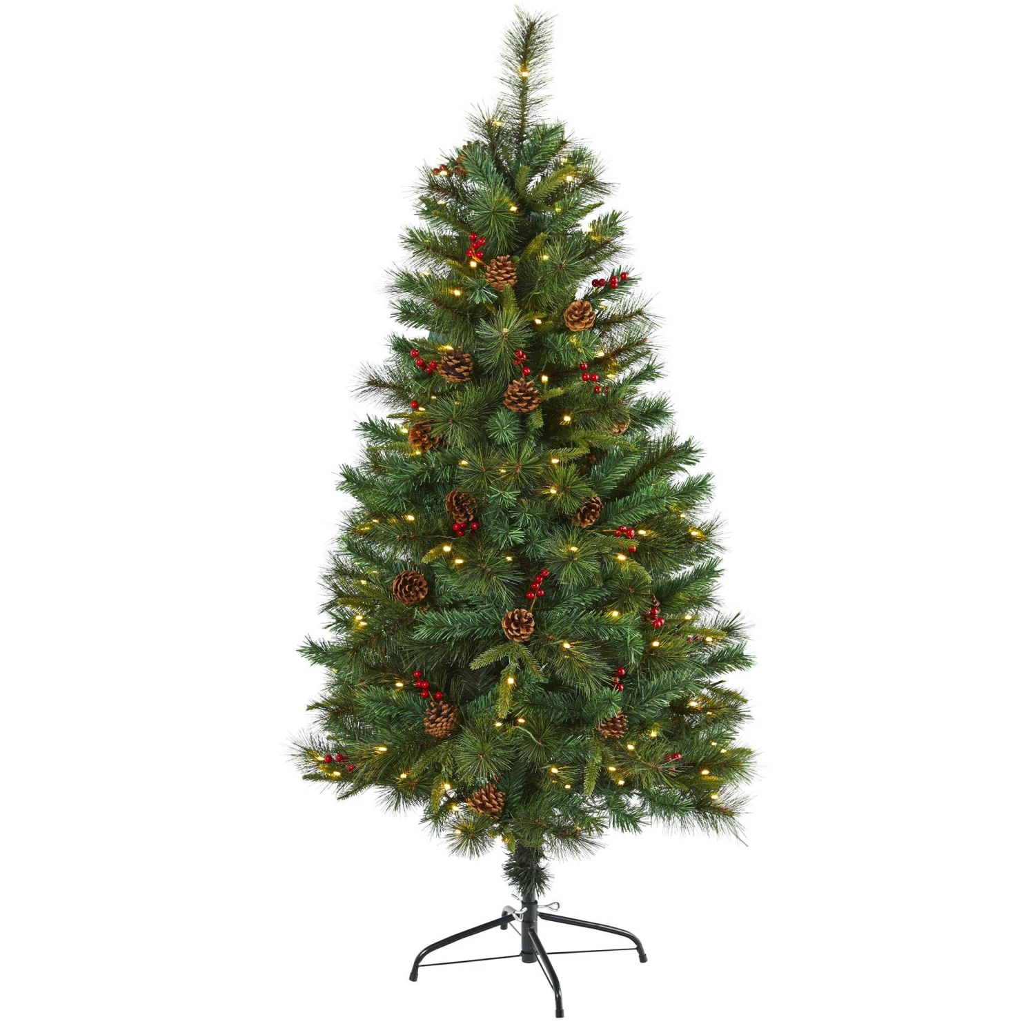 5’ Mixed Pine Artificial Christmas Tree With 150 Clear LED Lights, Pine Cones And Berries 1 5’ Mixed Pine Artificial Christmas Tree With 150 Clear LED Lights, Pine Cones And Berries
