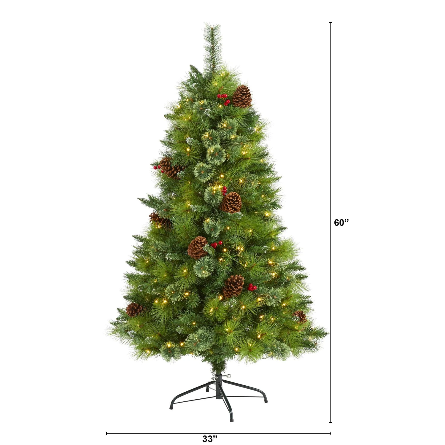 5’ Montana Mixed Pine Artificial Christmas Tree With Pine Cones, Berries And 250 Clear LED Lights 2 5’ Montana Mixed Pine Artificial Christmas Tree With Pine Cones, Berries And 250 Clear LED Lights - Image 2