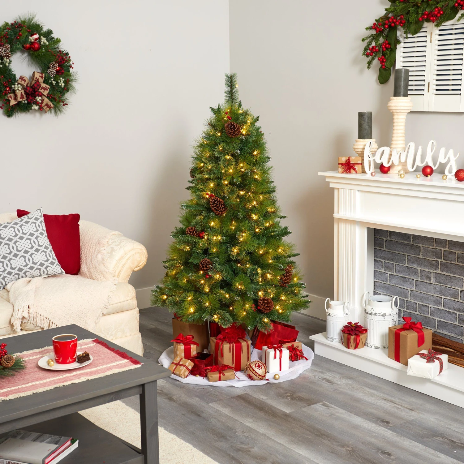 5’ Montana Mixed Pine Artificial Christmas Tree With Pine Cones, Berries And 250 Clear LED Lights 5 5’ Montana Mixed Pine Artificial Christmas Tree With Pine Cones, Berries And 250 Clear LED Lights - Image 5