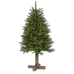 5' Napa Valley Pine Artificial Christmas Tree With 200 Warm White LED Lights, 335 Bendable Branches On A Faux Wood Stand