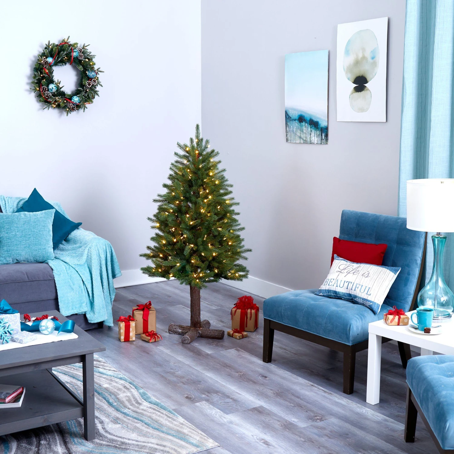 5' Napa Valley Pine Artificial Christmas Tree With 200 Warm White LED Lights, 335 Bendable Branches On A Faux Wood Stand 5 5' Napa Valley Pine Artificial Christmas Tree With 200 Warm White LED Lights, 335 Bendable Branches On A Faux Wood Stand - Image 5