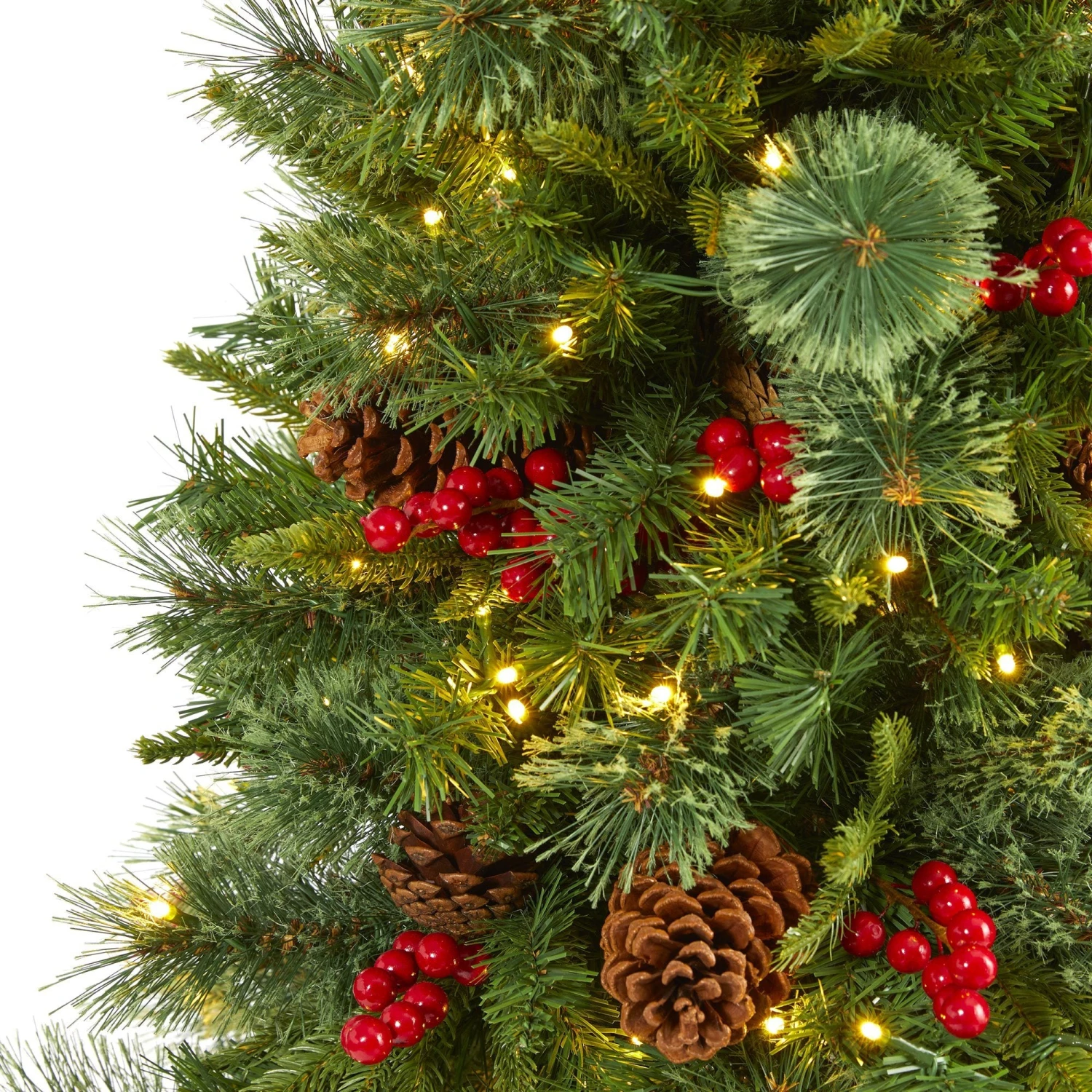 5’ Norway Mixed Pine Artificial Christmas Tree With 200 Clear LED Lights, Pine Cones And Berries 3 5’ Norway Mixed Pine Artificial Christmas Tree With 200 Clear LED Lights, Pine Cones And Berries - Image 3