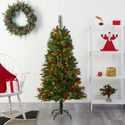 5’ Norway Mixed Pine Artificial Christmas Tree With 200 Clear LED Lights, Pine Cones And Berries 13 5’ Norway Mixed Pine Artificial Christmas Tree With 200 Clear LED Lights, Pine Cones And Berries -Cheap Artificial Trees Store artificial 5 norway mixed pine artificial christmas tree with 200 clear led lights pine cones and berries nearly natural 661295