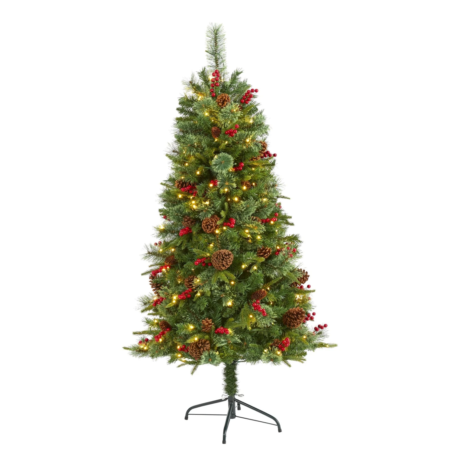 5’ Norway Mixed Pine Artificial Christmas Tree With 200 Clear LED Lights, Pine Cones And Berries 1 5’ Norway Mixed Pine Artificial Christmas Tree With 200 Clear LED Lights, Pine Cones And Berries