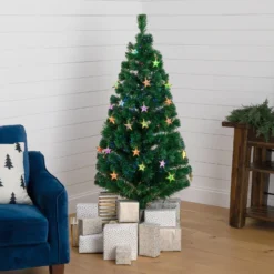 5' Pre-Lit Fiber Optic Artificial Christmas Tree With 60 Colorful Star-Shaped LED Lights -Cheap Artificial Trees Store artificial 5 pre lit fiber optic artificial christmas tree with 60 colorful star shaped led lights nearly natural 638513