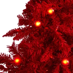 5' Red Flocked Fraser Fir Artificial Christmas Tree -Cheap Artificial Trees Store artificial 5 red flocked fraser fir artificial christmas tree with 250 red lights 26 globe bulbs and 490 bend nearly natural 619785
