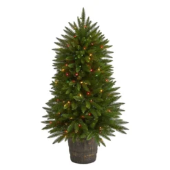 5' Sierra Fir Artificial Christmas Tree With 200 Multicolored Lights And 428 Bendable Branches In Decorative Container
