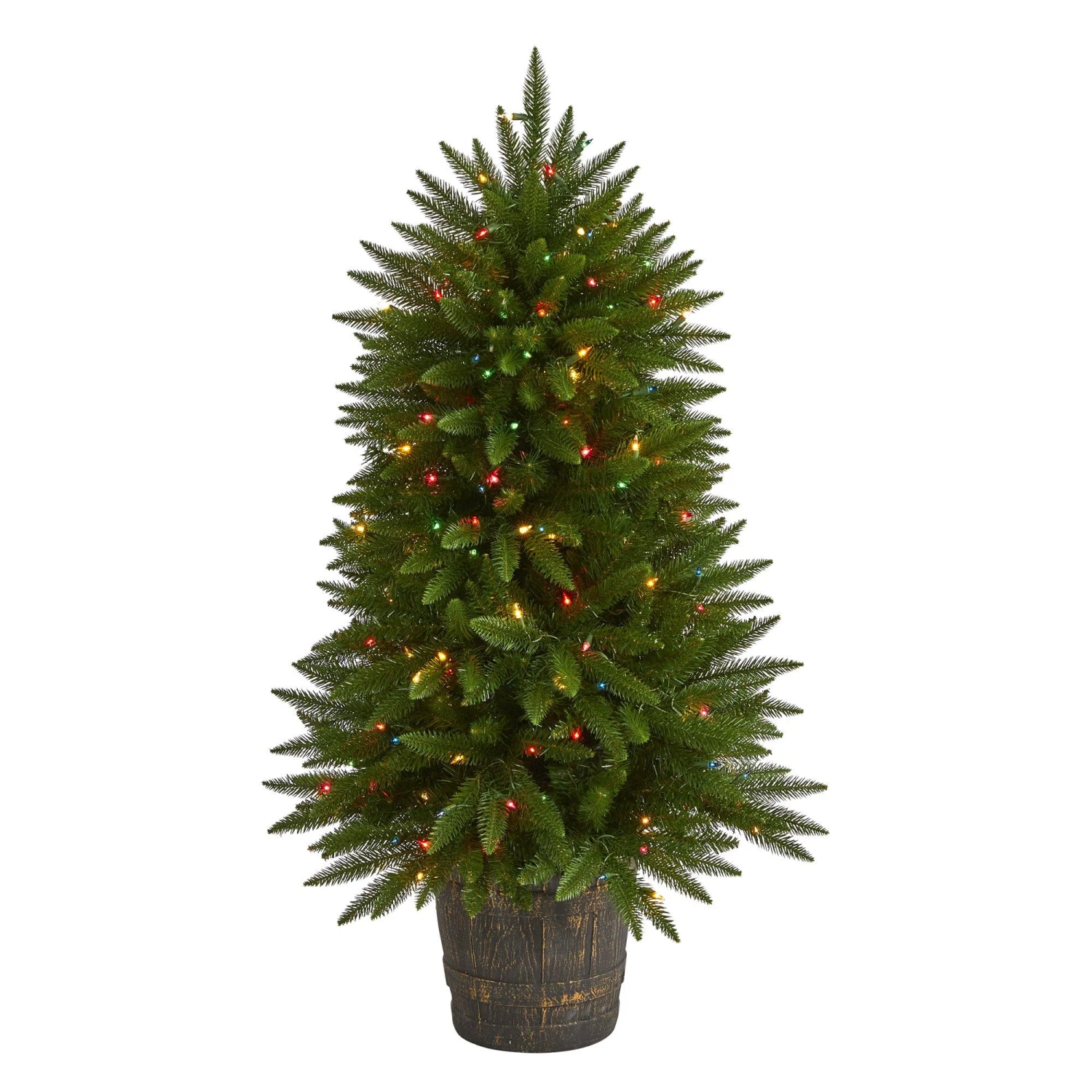 5' Sierra Fir Artificial Christmas Tree With 200 Multicolored Lights And 428 Bendable Branches In Decorative Container 1 5' Sierra Fir Artificial Christmas Tree With 200 Multicolored Lights And 428 Bendable Branches In Decorative Container