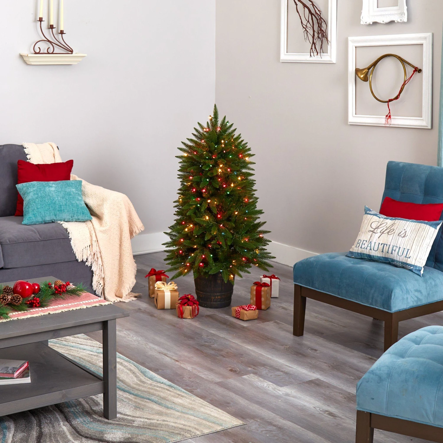 5' Sierra Fir Artificial Christmas Tree With 200 Multicolored Lights And 428 Bendable Branches In Decorative Container 6 5' Sierra Fir Artificial Christmas Tree With 200 Multicolored Lights And 428 Bendable Branches In Decorative Container - Image 6