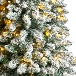 5’ Slim Flocked Montreal Fir Christmas Tree With 150 Warm White LED Lights And 491 Bendable Branches -Cheap Artificial Trees Store artificial 5 slim flocked montreal fir christmas tree with 150 warm white led lights and 491 bendable branches nearly natural 183010