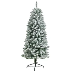 5’ Slim Flocked Montreal Fir Christmas Tree With 150 Warm White LED Lights And 491 Bendable Branches -Cheap Artificial Trees Store artificial 5 slim flocked montreal fir christmas tree with 150 warm white led lights and 491 bendable branches nearly natural 499284