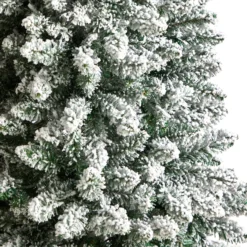 5’ Slim Flocked Montreal Fir Christmas Tree With 150 Warm White LED Lights And 491 Bendable Branches -Cheap Artificial Trees Store artificial 5 slim flocked montreal fir christmas tree with 150 warm white led lights and 491 bendable branches nearly natural 593936