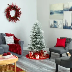 5’ Slim Flocked Nova Scotia Spruce Artificial Christmas Tree With 150 Warm White LED Lights And 433 Bendable Branches -Cheap Artificial Trees Store artificial 5 slim flocked nova scotia spruce artificial christmas tree with 150 warm white led lights and 433 bendable branches nearly natural 784021