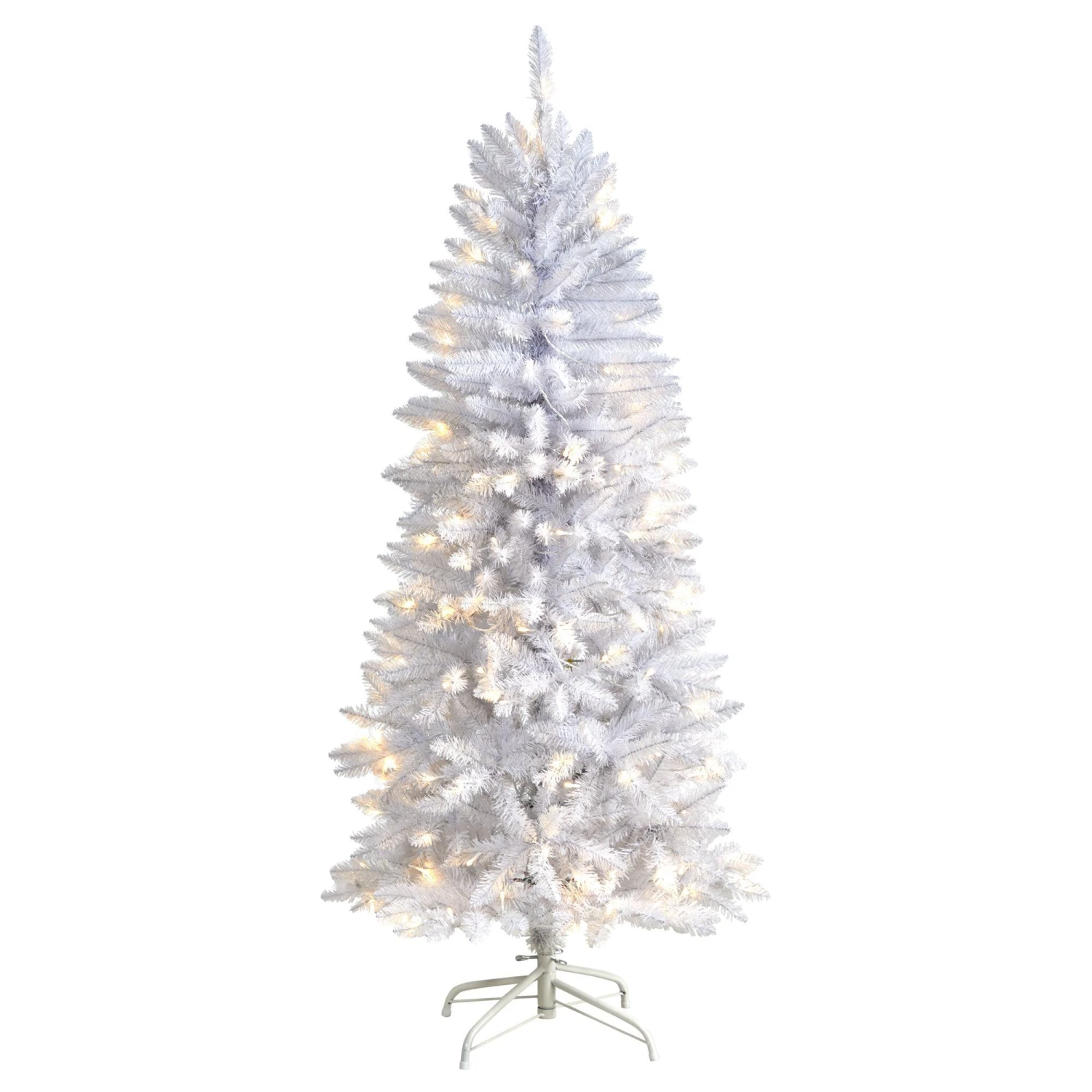 5’ Slim White Artificial Christmas Tree With 150 Warm White LED Lights And 491 Bendable Branches 1 5’ Slim White Artificial Christmas Tree With 150 Warm White LED Lights And 491 Bendable Branches