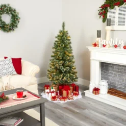 5’ Wisconsin Slim Snow Tip Pine Artificial Christmas Tree With 150 Clear LED Lights -Cheap Artificial Trees Store artificial 5 wisconsin slim snow tip pine artificial christmas tree with 150 clear led lights nearly natural 108053