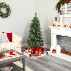 5’ Wisconsin Slim Snow Tip Pine Artificial Christmas Tree With 150 Clear LED Lights -Cheap Artificial Trees Store artificial 5 wisconsin slim snow tip pine artificial christmas tree with 150 clear led lights nearly natural 750579