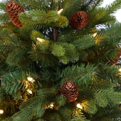 5’ Yukon Mountain Fir Artificial Christmas Tree With 100 Clear Lights, Pine Cones And 386 Bendable Branches In Gray Planter -Cheap Artificial Trees Store artificial 5 yukon mountain fir artificial christmas tree with 100 clear lights pine cones and 386 bendable branches in gray planter nearly natural 337601